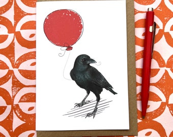 Carte de voeux d'anniversaire de corbeau pour les amoureux des animaux, carte de corbeau