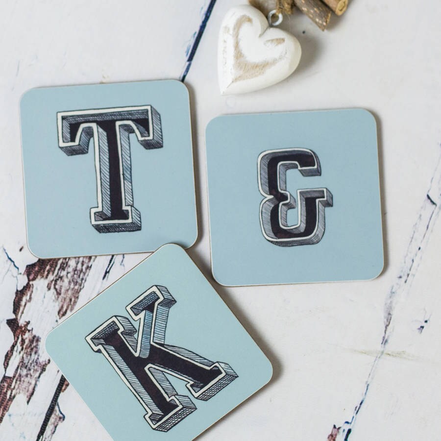Initial Coasters Initial Kitchen Art Grey Coasters Blue Etsy