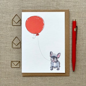 Tarjeta de felicitación de cumpleaños de cachorro de bulldog francés para amantes de los perros, tarjeta de bulldog francés