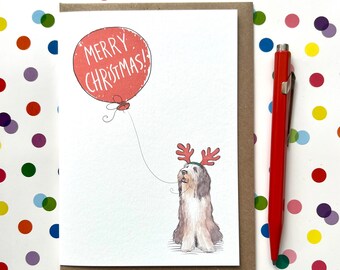 Bearded Collie Christmas card for dog lovers