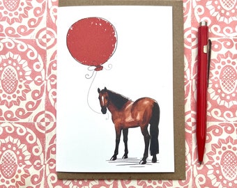 Bay Horse Birthday Card, Personalized Balloon, Horse Lover Gift