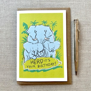 Carte d'anniversaire éléphant amusante pour les amoureux des animaux - Troupeau c'est votre anniversaire, carte éléphant