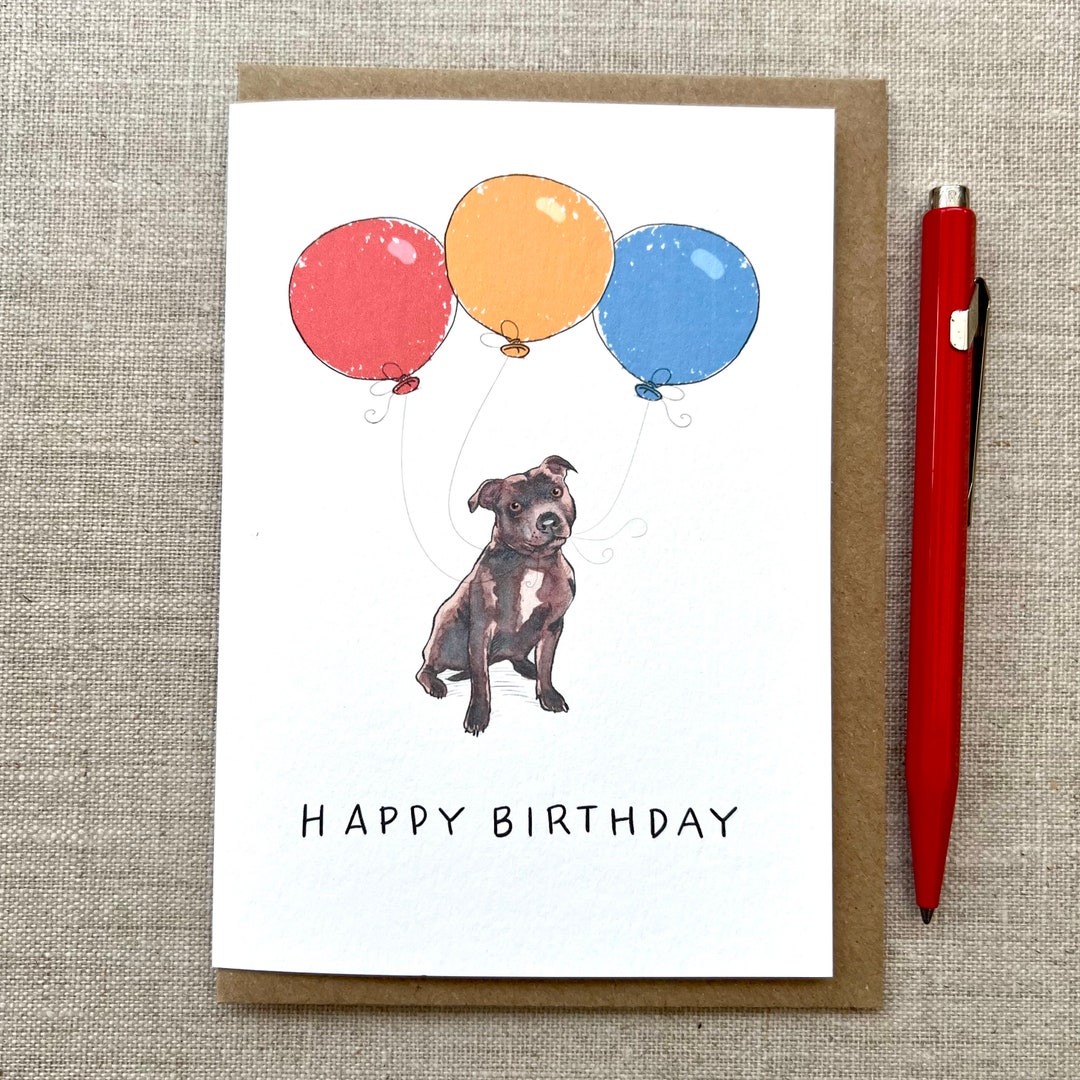 Staffy Birthday Card: Dog Lover Balloons Greetings Card - Etsy