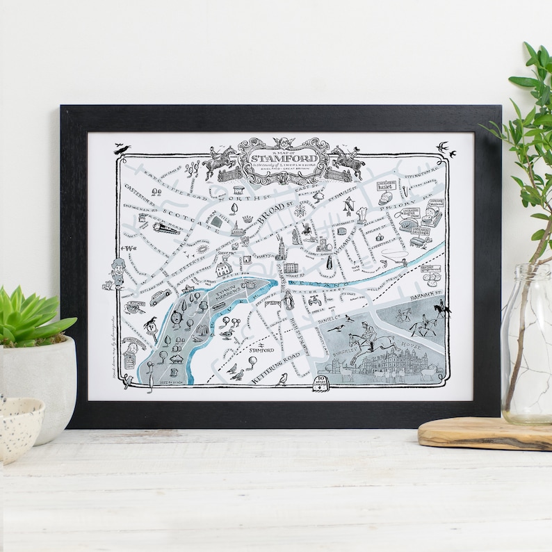 Hand-drawn map Stamford map Lincolnshire Map of Stamford Gift for the home Kitchen wallart Art for the home Stamford