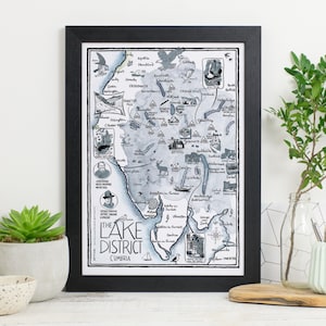 Impresión firmada del mapa del Distrito de los Lagos, mapa del Distrito de los Lagos