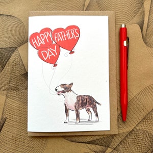 Biglietto d'auguri per la festa del papà con un Bull Terrier inglese per gli amanti dei cani