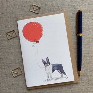 Biglietto di auguri di compleanno per amanti dei cani con un Boston Terrier, biglietto con un Boston Terrier