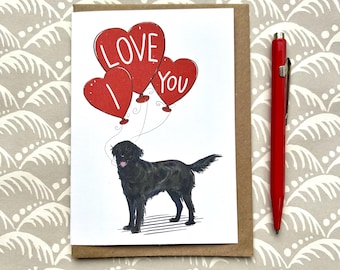 Tarjeta de San Valentín "Te amo" de Flatcoat Retriever
