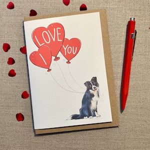 Tarjeta de San Valentín "Te amo" de Border Collie para amantes de los perros