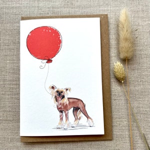 Cartão de felicitações de aniversário personalizado para cães de crista chinesa sem pelo para amantes de cães, cartão para cães de crista chinesa sem pelo