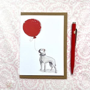 Biglietto di auguri di compleanno per gli amanti dei cani con un Bulldog americano, biglietto con un Bulldog americano
