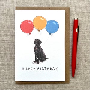 Labrador birthday greetings card for dog lover 3 balloons, Labrador Card