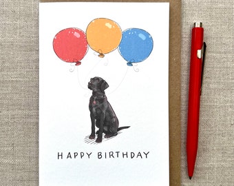 Labrador birthday greetings card for dog lover 3 balloons, Labrador Card