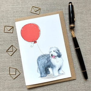 Old English Sheepdog birthday greetings card for dog lover, Old English Sheepdog Card