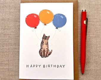 Cat Birthday Card: Balloons, Animal Lover Greetings