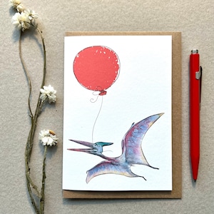 Biglietto di auguri di compleanno con dinosauro pterodattilo per gli amanti dei dinosauri, biglietto con pterodattilo