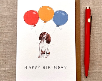Springer Spaniel Birthday Card: Dog Lover Balloons