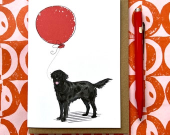 Tarjeta de cumpleaños de Flatcoated Retriever, felicitación divertida para amantes de los perros, regalo impreso en el Reino Unido para mamás perrunas, interior en blanco.