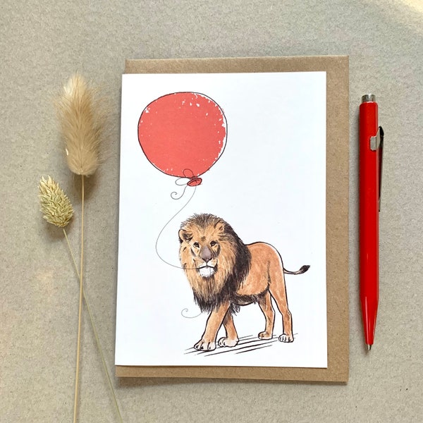 Carte de voeux d’anniversaire de lion pour l’amoureux des animaux, carte de lion