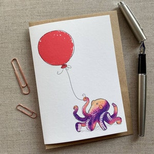 Tarjeta de felicitación de cumpleaños de pulpo para amantes de los animales, tarjeta de pulpo