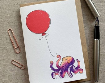 Octopus Birthday greetings Card for animal lovers, Octopus Card