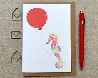 Seepferdchen Geburtstagskarte für Tierliebhaber, Kraft Umschlag