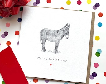 Weihnachtskarte Für Die Familie – Esel Im Schnee Design Mit Folienprägung, Umweltfreundlich & In UK Hergestellt
