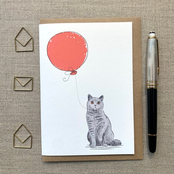 British Shorthair Cat Birthday greetings Card for Cat Lovers, British Shorthair cat card