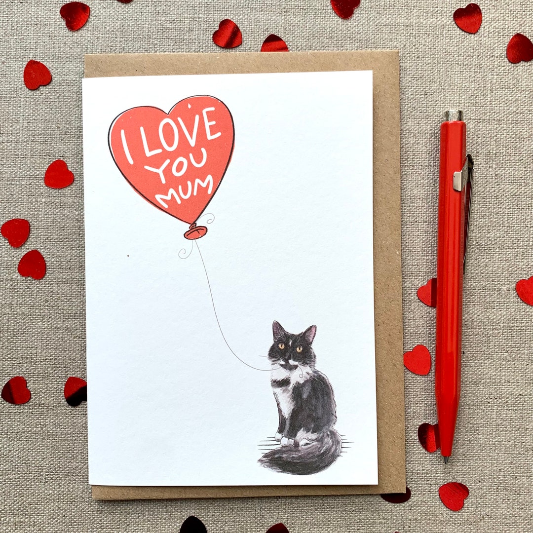 Tuxedo Cat I Love You Mum Mother's Day Card - Etsy