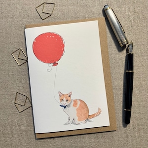 Carte de voeux d'anniversaire au gingembre et chat blanc pour les amoureux des animaux, carte de chat