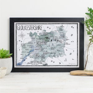 Impresión firmada del mapa de Gloucestershire