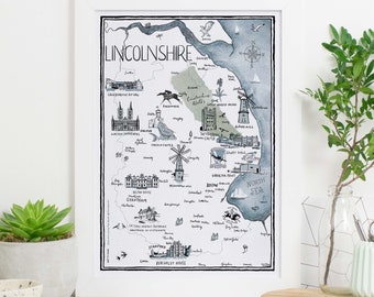 Map of Lincolnshire Signed Print