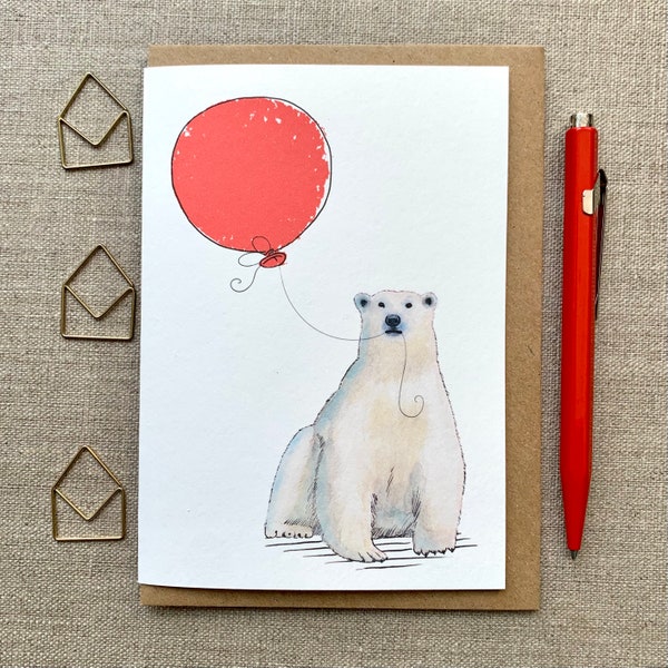 Tarjeta de felicitación de cumpleaños de oso polar para amante de los animales, tarjeta de oso polar