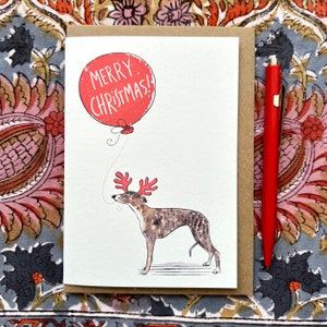 Greyhound Christmas card for dog lover - reindogs design