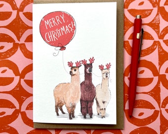 Alpaca Christmas Card - reindog - for animal lovers