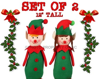 LOT Set Of 2 Boy And Girl Christmas Plush Stuffed Elf Elves Doll Toy Weighted Bottom 12" Party Supply Craft supply Christmas Decoration
