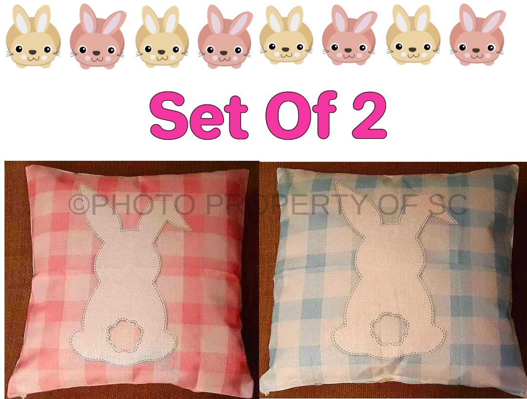 Set of 2 Easter Bunny Pillowcases Easter Pillow Covers Pink and Blue Bunny Pillow Covers Etsy
