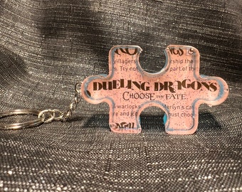 Dueling Dragons Choose Thy Fate HHN 32 Puzzle Shaped Keychain