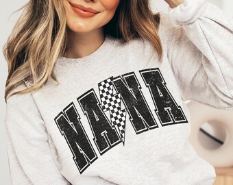 Nana SVG, Nana Lightning Bolt SVG, Nana geruit SVG, Nana geruit png, Nana Varsity Svg, trendy Nana Svg, retro shirtontwerp png