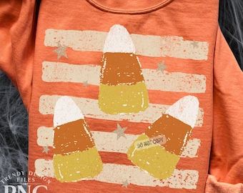Candy Corn Stripes PNG, Distressed Herbst Shirt Design, Trendy Gruselige Saison Mom Halloween Sweatshirt Grafik Print Sublimation