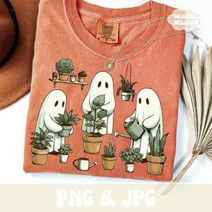Fantômes et plantes PNG, Halloween tendance PNG, saison effrayante Png, plante fantôme Png, amateur de plantes d'intérieur Png jardinage Png ironique automne chemise design