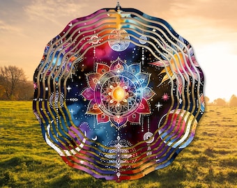 Wind Spinner Sublimation Designs, Wind Spinner PNG, Bright Colorful Celestial Wind Spinner Designs, Moon and Stars, Tie-Dye Wine Spinner PNG