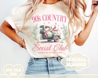 Raised on 90s Country Music PNG, 90s Country Social Club PNG, Nashville PNG, Cowgirl Boots Png, Trendy Pink Country Western Shirt Design