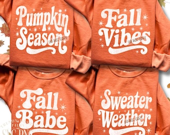 Retro Fall PNG SVG Bundle Trendy Autumn Shirt Designs, Cozy Pumpkin Season Quotes, Fall Vibes, Fall Babe Distressed Sublimation