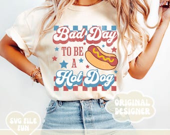 Bad Day to Be a Hot Dog Retro PNG Shirt Design File Cute Patriotic 4th of July America USA Independence Day Distressed Print Sublimation