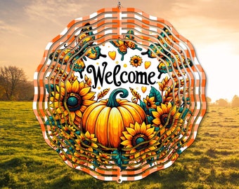 Pumpkin Windspinner, Welcome Wind Spinner Designs, Wind Spinner PNG Autumn Fall Butterfly Sunflower Pumpkin Wind Spinner Sublimation Design