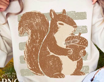 Squirrel Stripes PNG Shirt Design, Trendy Fall Mountain Vibes Mom Sweatshirt Graphic Distressed Wildlife Woodland Lodge Style Sublimation
