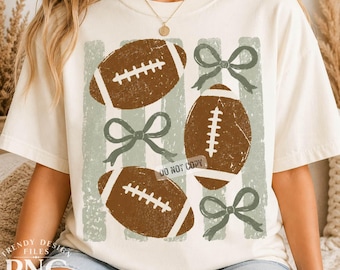Footballs & Bows Stripes PNG Preppy Shirt Design Trendy Sage Green Football Season Game Day Mom Sweatshirt Distressed Touchdown Sublimation