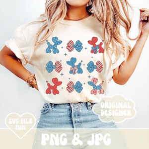 Retro ballon hond png-bestand schattig patriottische 4 juli boog png, ballon dieren en strikken USA Independence Day shirt ontwerp print sublimatie