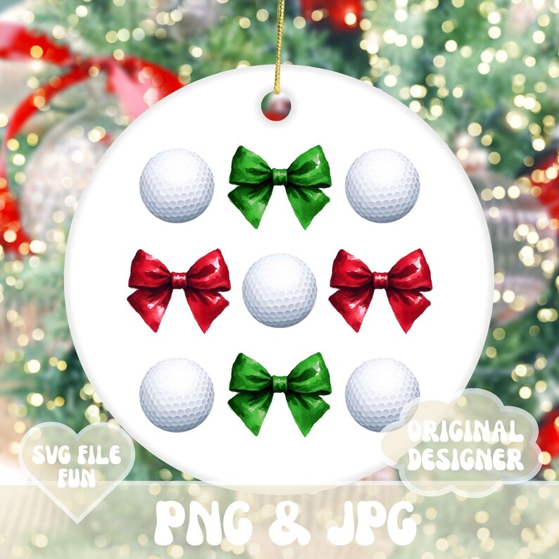Cute Christmas Golf Shirt Design, Red & Green Bows Png, Coquette Golf